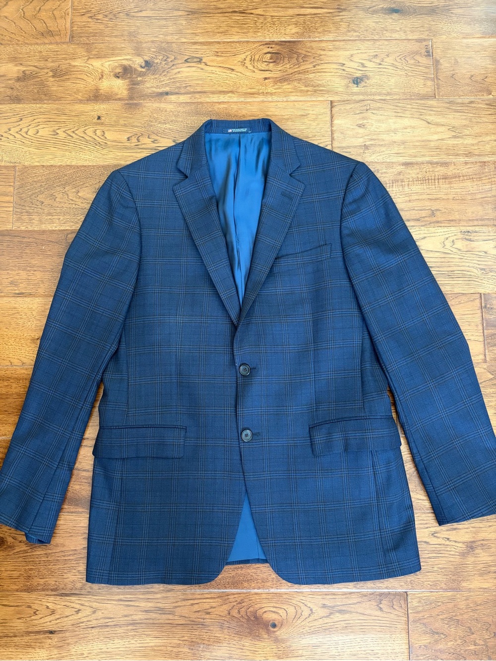 Hart Schaffner Marx Jacket in Navy Check, Size 42R
